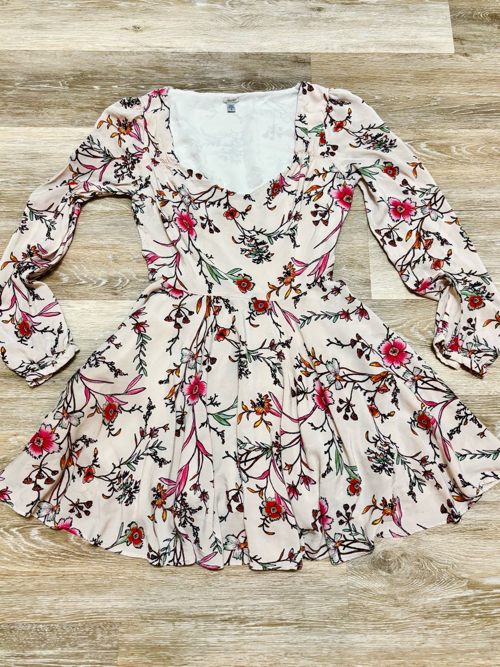 Ecote Floral Scoop-Neck Long Sleeve Fit & Flare Dress